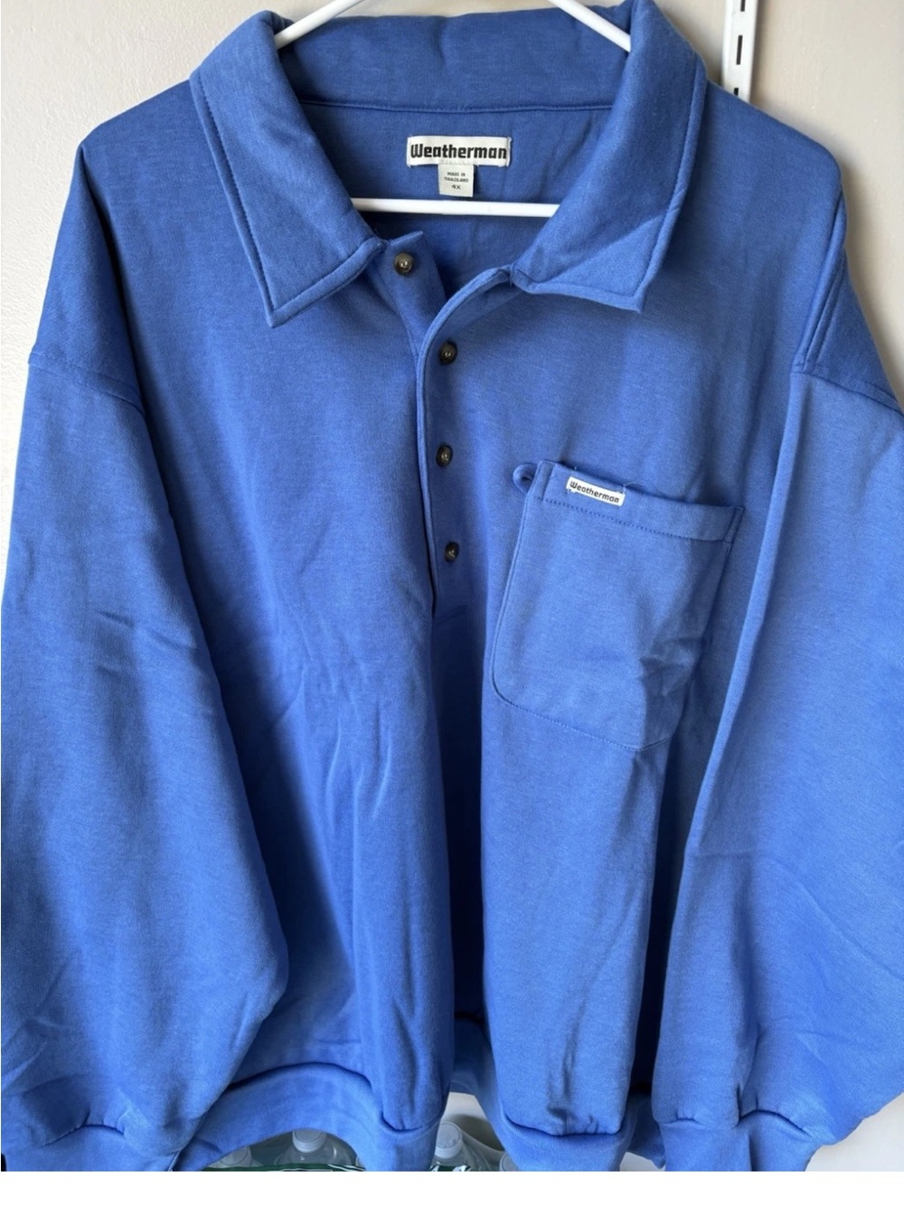 Weatherman Men's Blue Polo-Style Sweatshirt with Chest Pocket